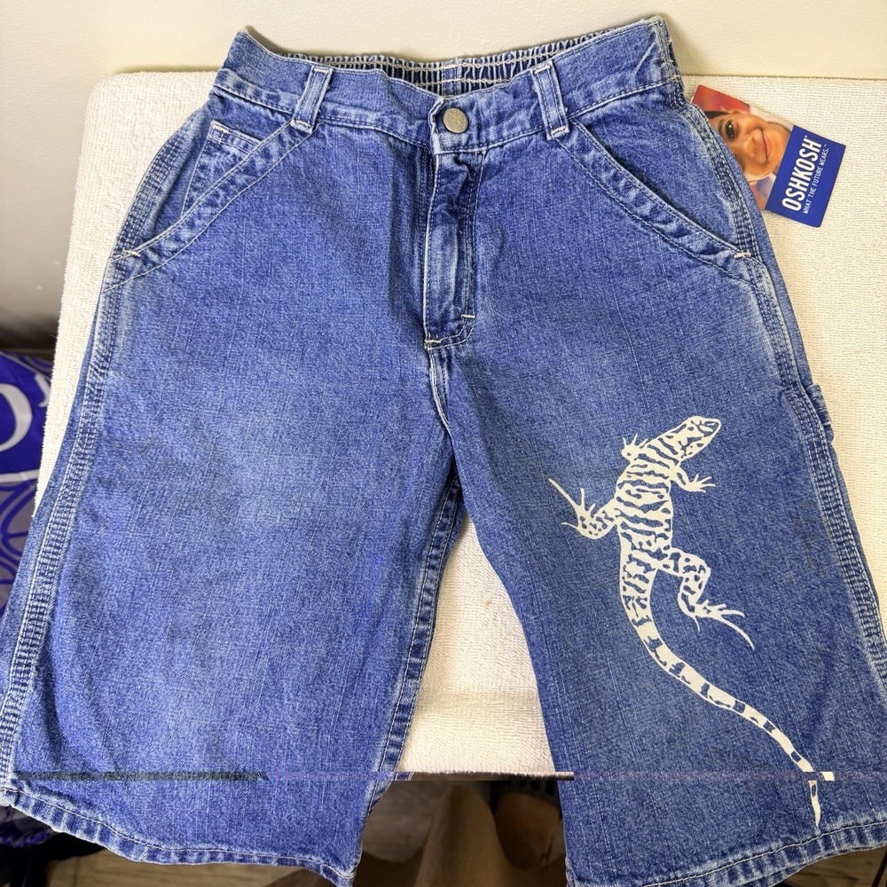 OshKosh B'Gosh Denim Carpenter Shorts Lizard Boys Sz 7 Utility Workwear Skater